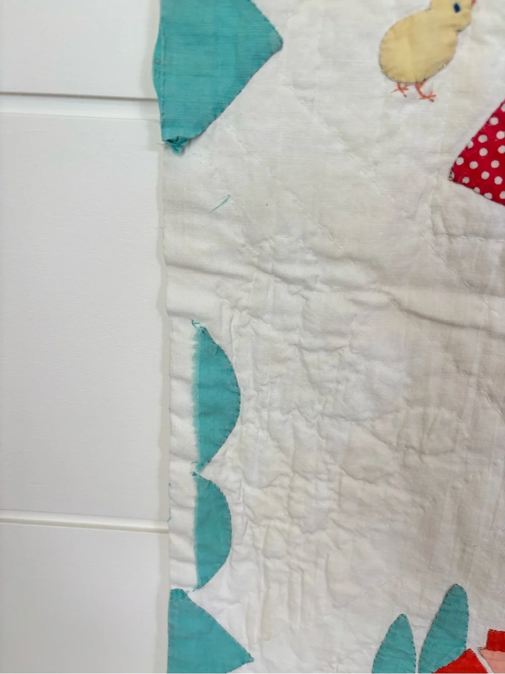 Handmade Vintage Applique Patchwork Childs Crib Quilt